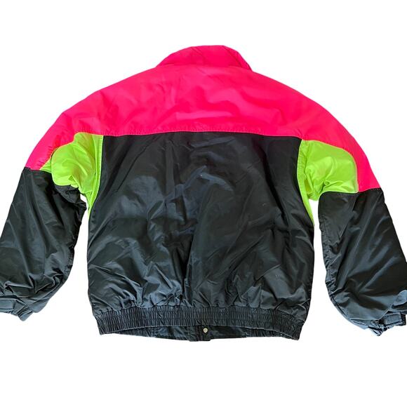 VTG Columbia Colorblock Puffer Jacket Mens Large Neon Pink Black Retro Throwback - Picture 2 of 12